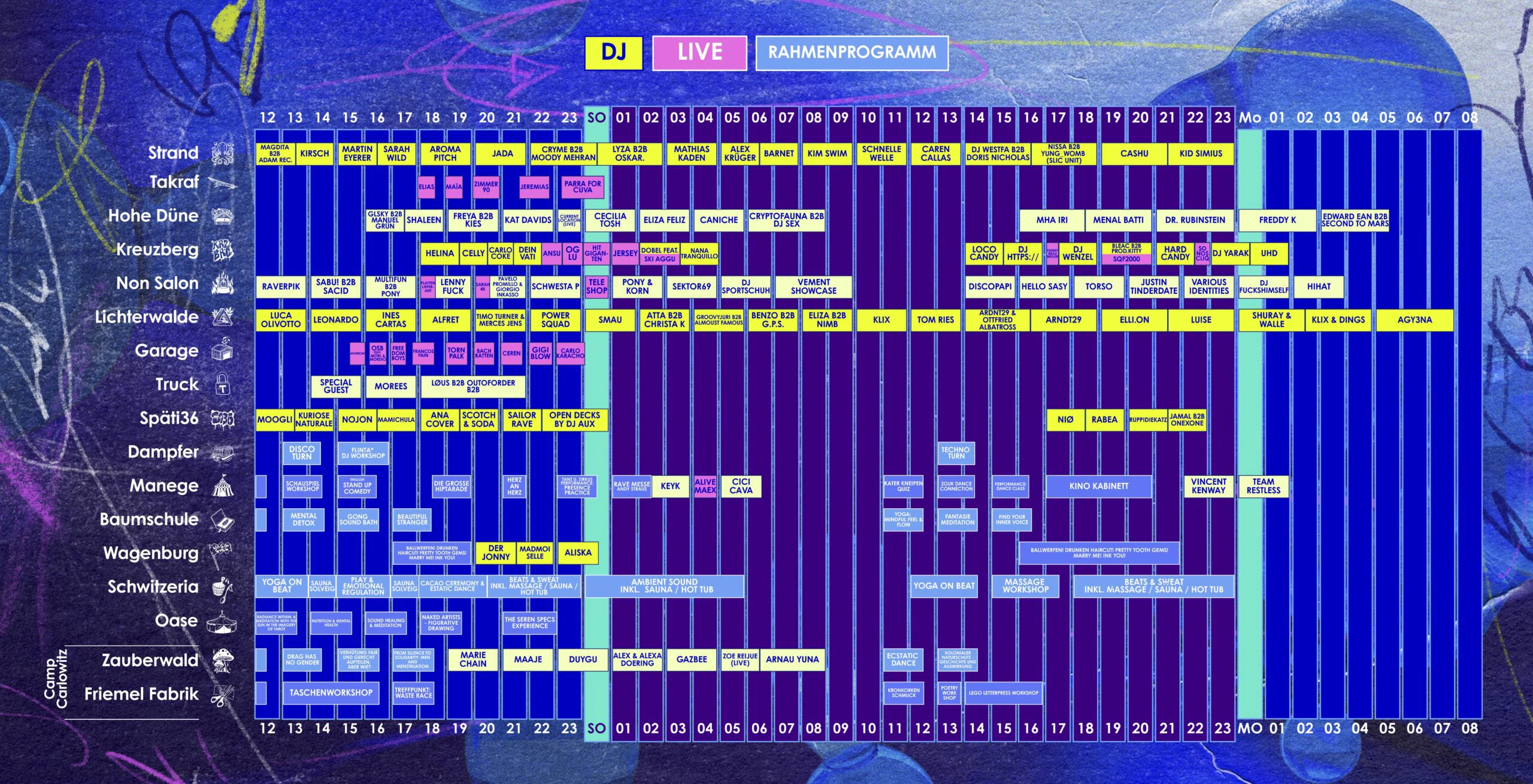 Der zweite Teil des Timetables des Feel Festivals 2024.