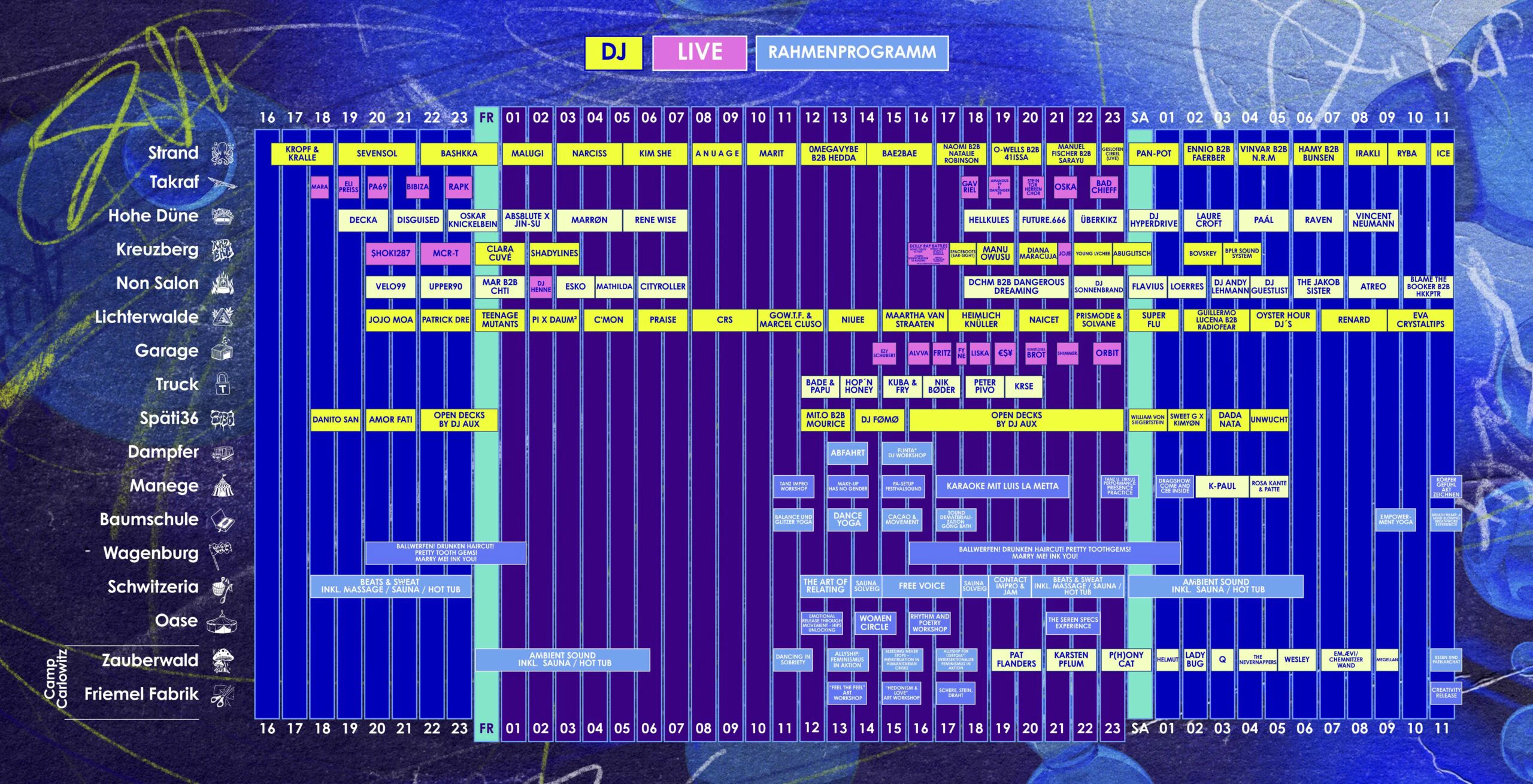 Der erste Teil des Timetables des Feel Festivals 2024.