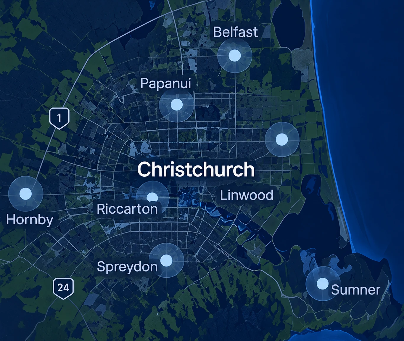 Map of the suburbs in this area