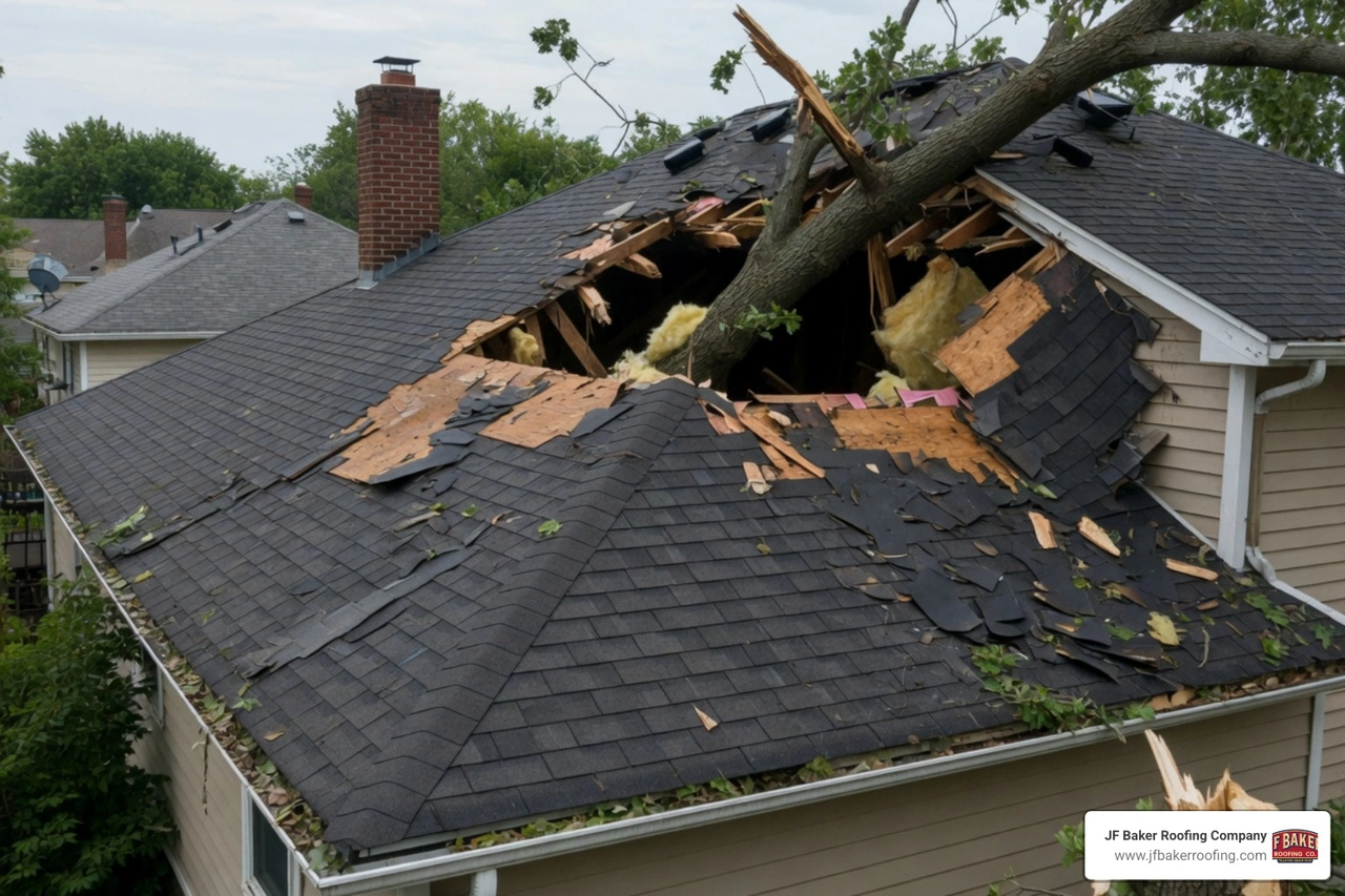 shingle granules in a gutter - roof damage repair near me