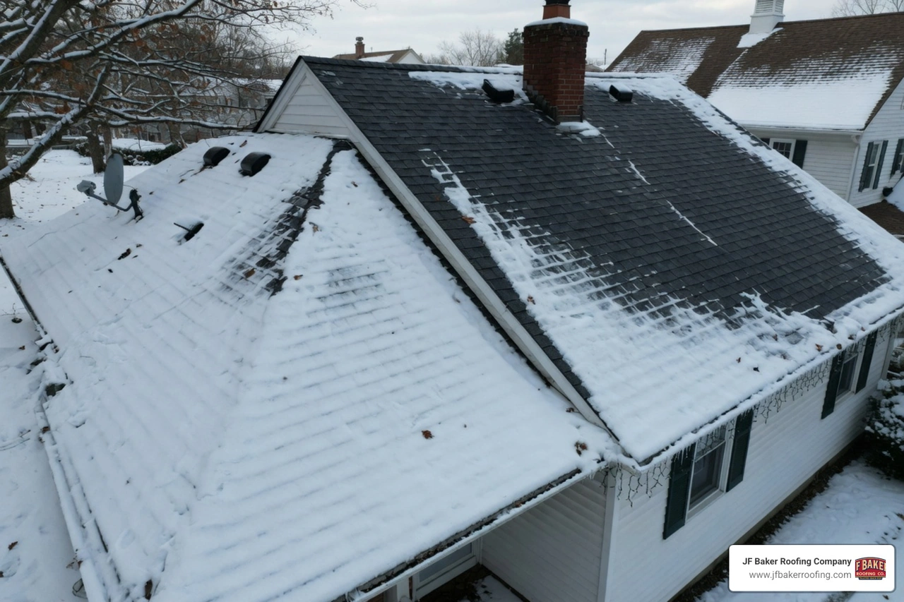 snow on a residential roof snow on a residential roof