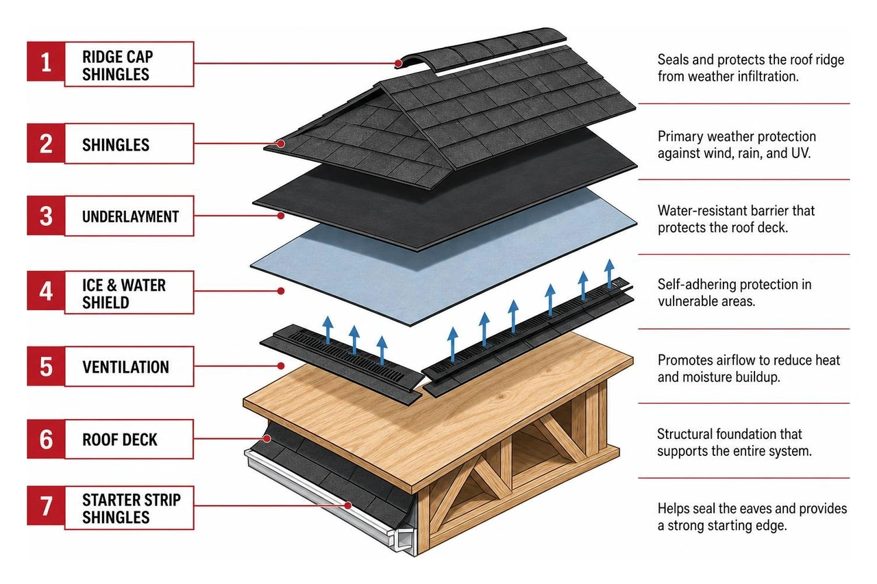 Roofing system component breakdown diagram