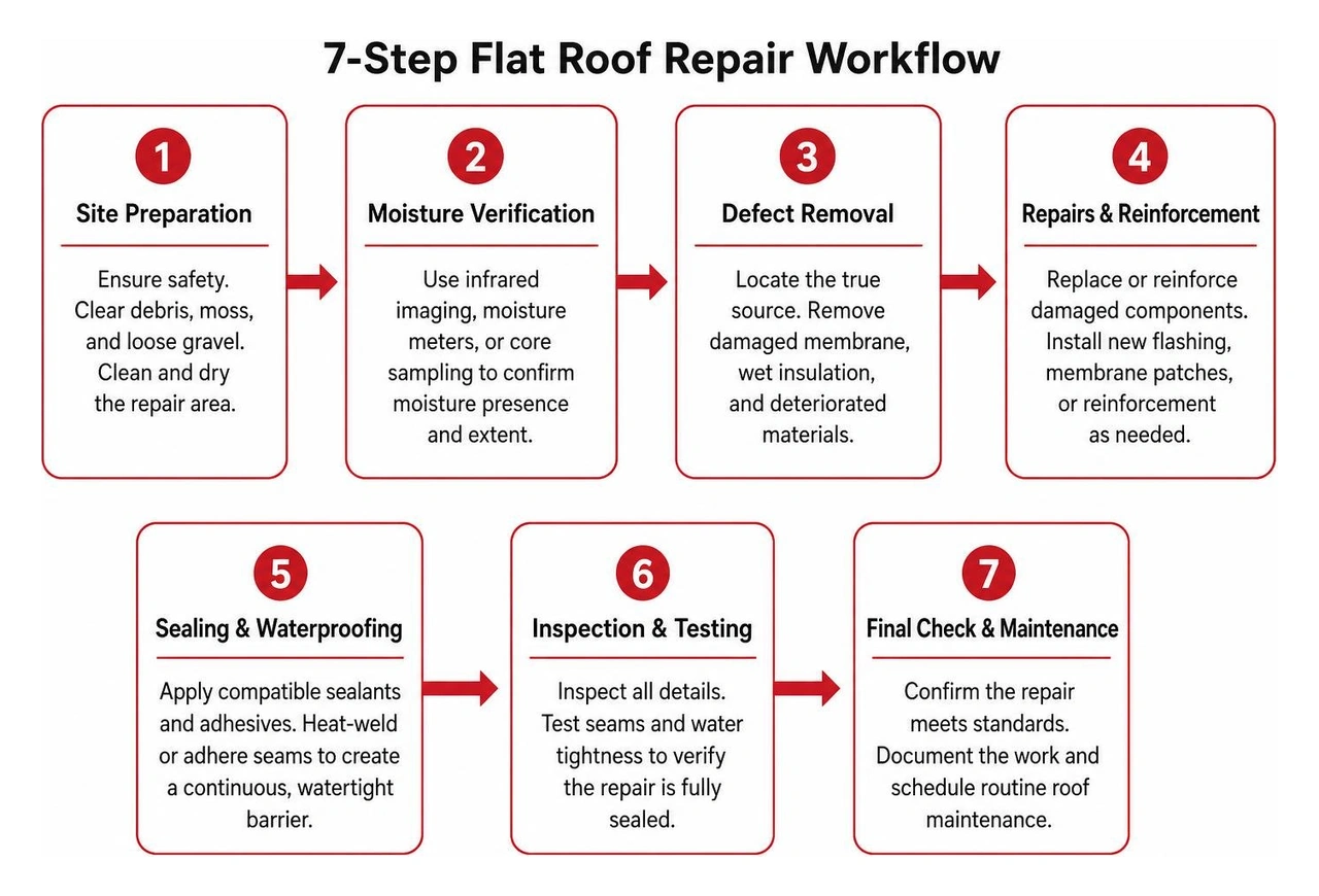7-step flat roof repair workflow 7-step flat roof repair workflow