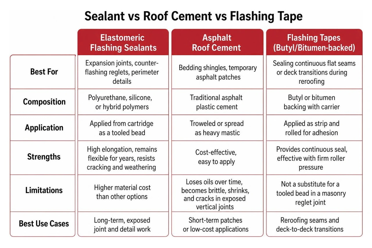 sealant versus roof cement versus flashing tape comparison sealant versus roof cement versus flashing tape comparison
