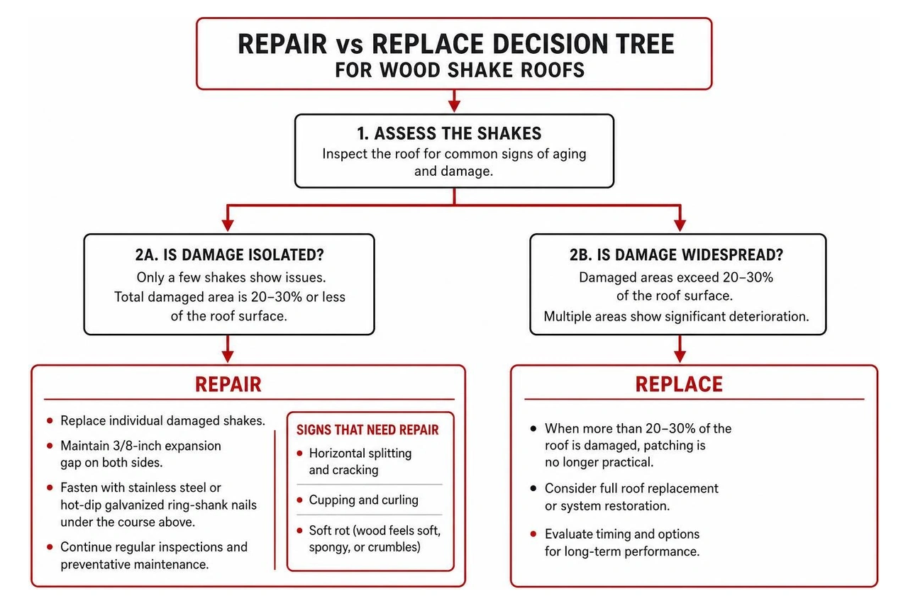 repair vs replacement decision tree for wood shake roofs