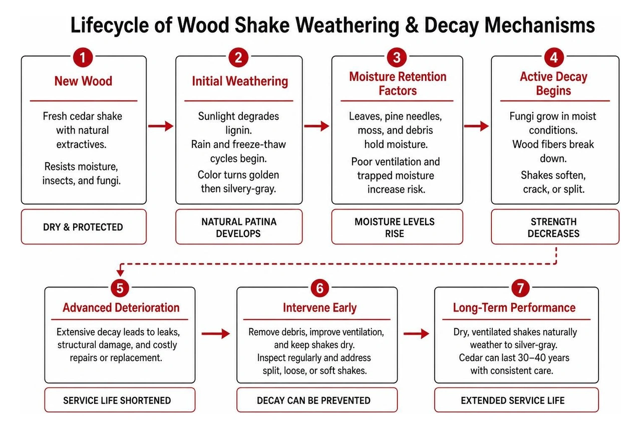 lifecycle of wood shake weathering and decay mechanisms