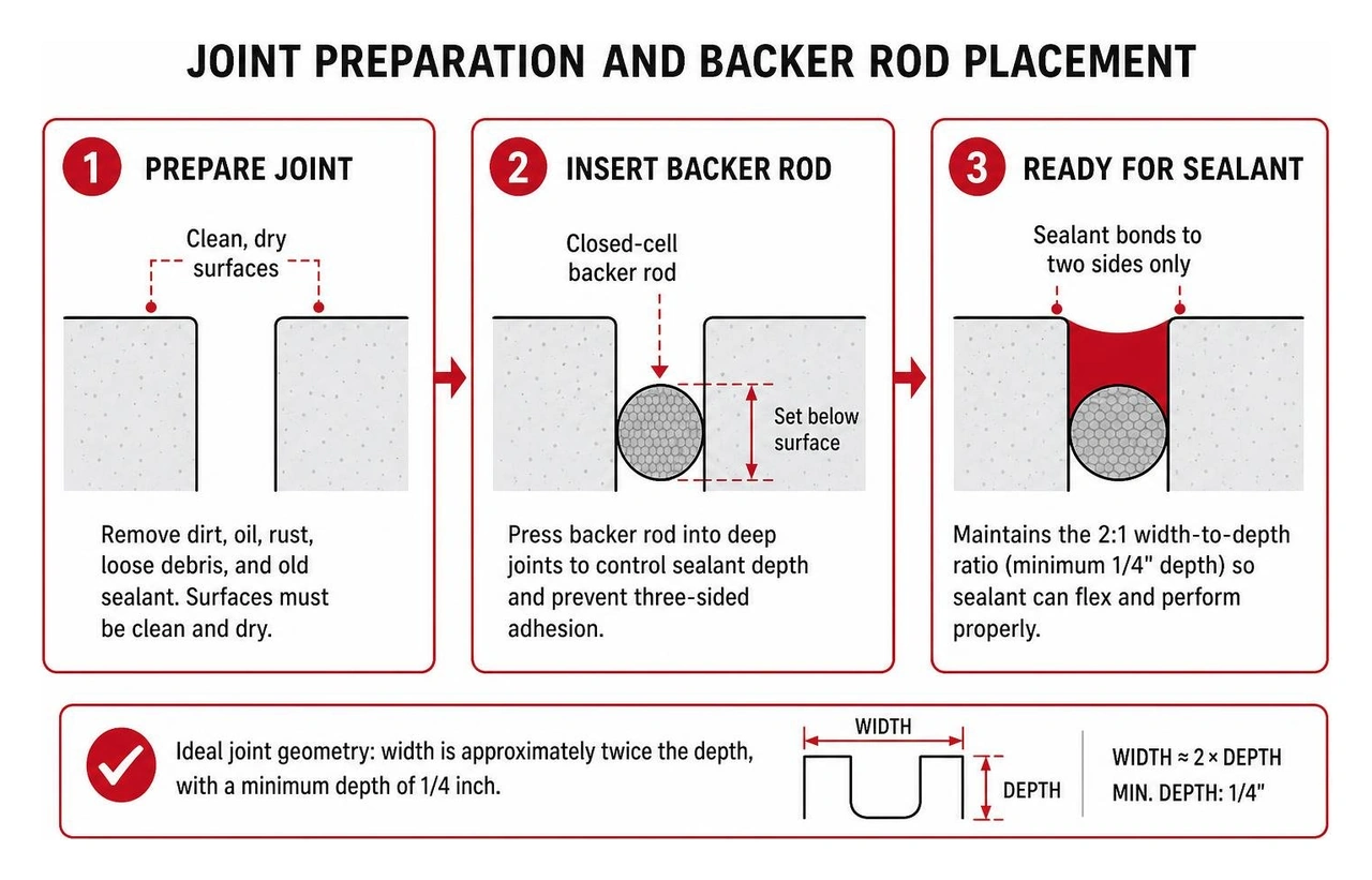 Joint preparation and backer rod placement Joint preparation and backer rod placement