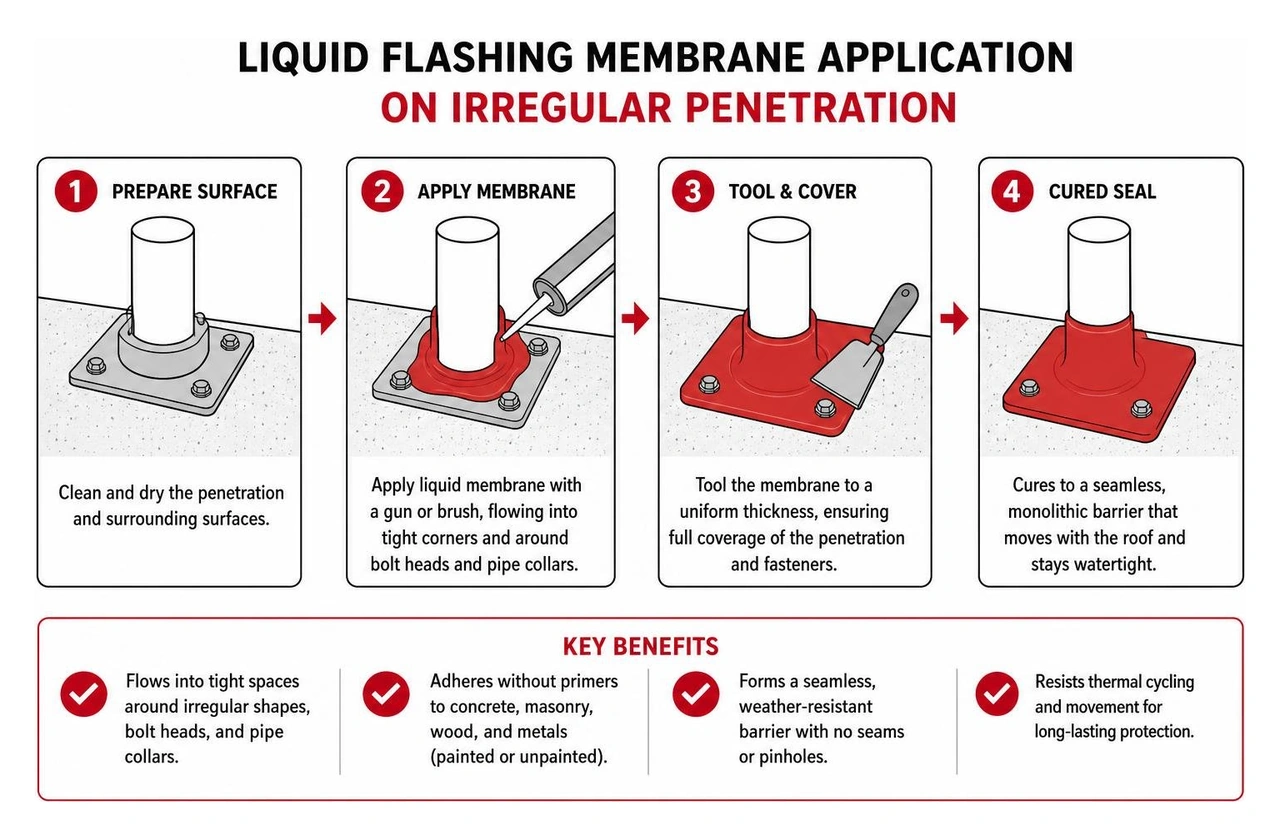 liquid flashing membrane application on irregular penetration liquid flashing membrane application on irregular penetration