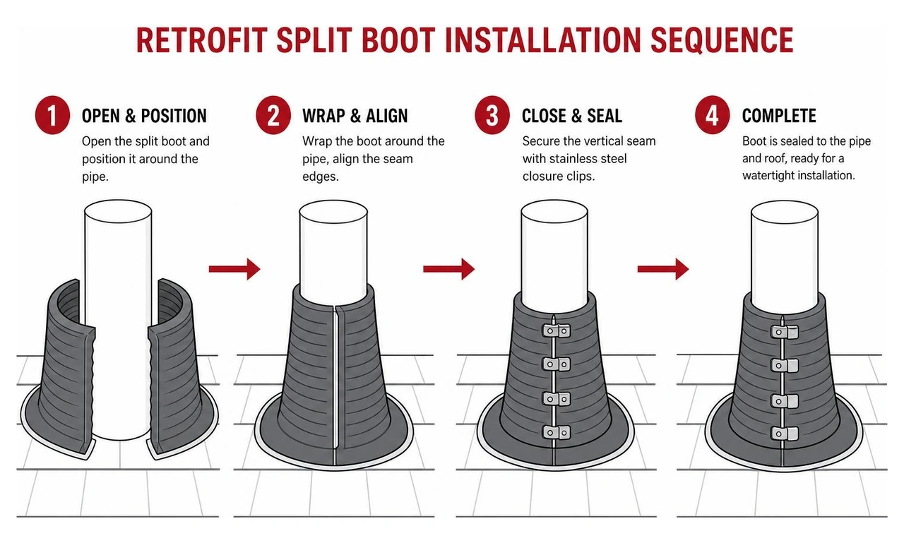 retrofit split boot installation sequence