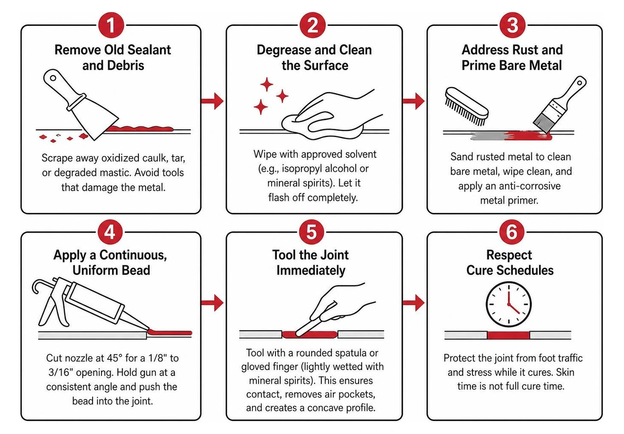 step-by-step metal flashing sealant preparation process step-by-step metal flashing sealant preparation process
