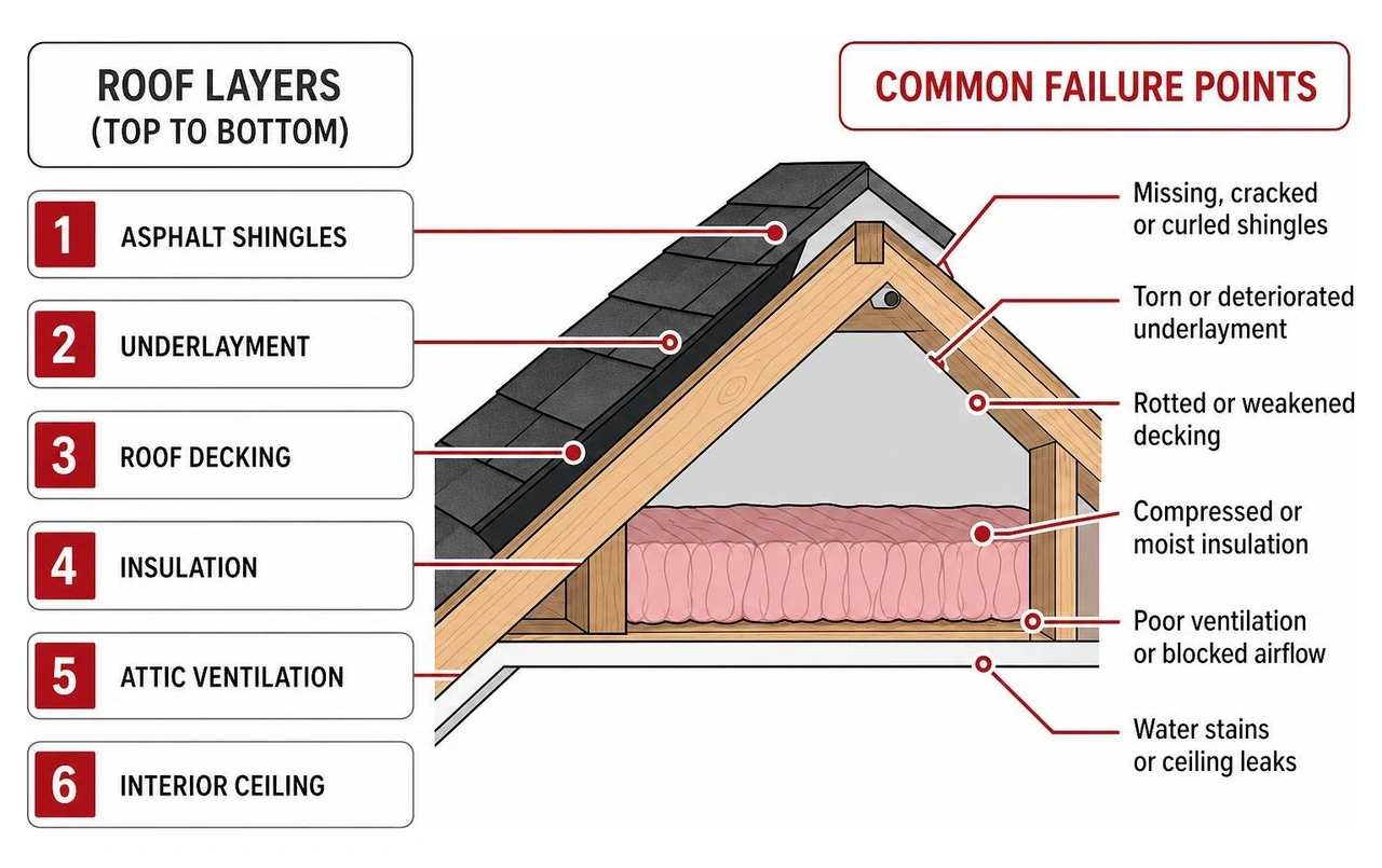 diagram of residential roof inspection layers and failure points diagram of residential roof inspection layers and failure points
