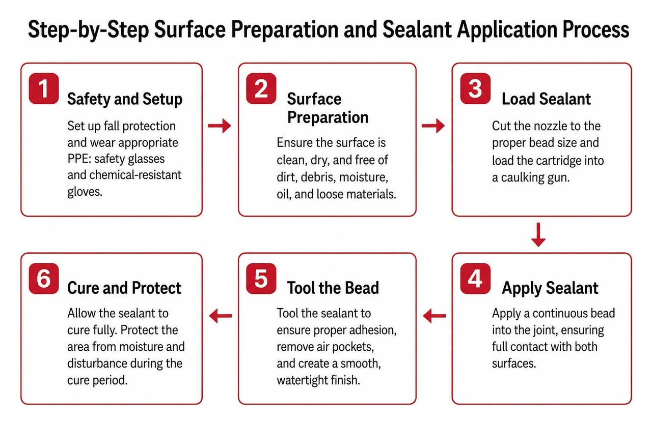 Step-by-step surface preparation and sealant application process Step-by-step surface preparation and sealant application process