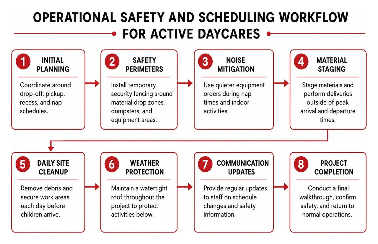 Operational safety and scheduling workflow for active daycares Operational safety and scheduling workflow for active daycares