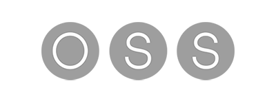 Logotyp med bokstäverna O S S i vitt på grå bakgrund.