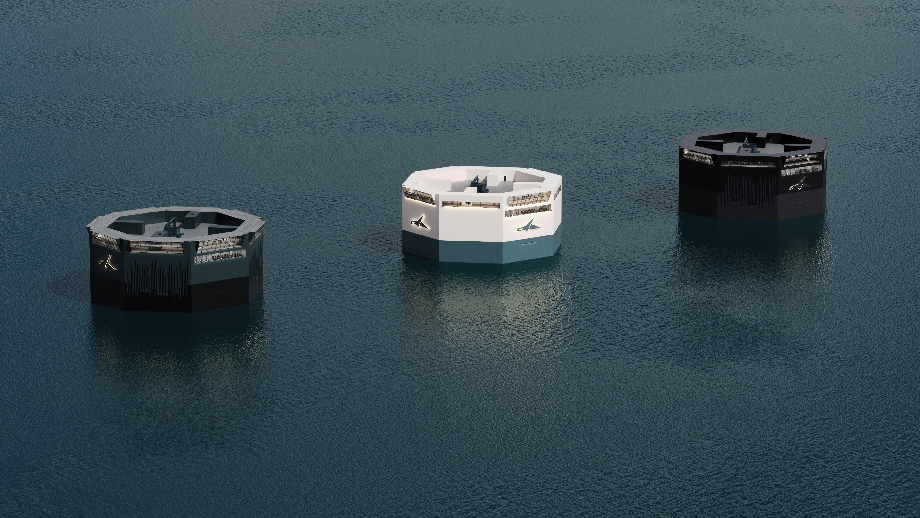 Image of three Orca Connex Data Center floating on the Ocean