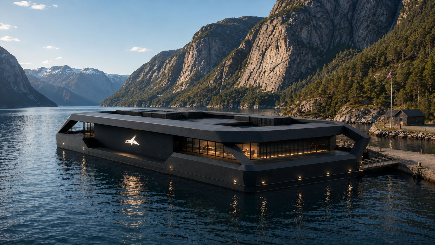Closeup of Orca Connex Data center with a ship accessing the side