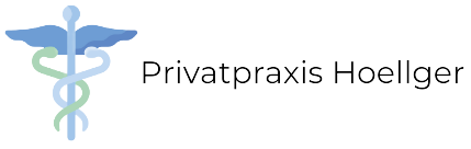 Logo der Privatpraxis Hoellger mit einem medizinischen Caduceus-Symbol und Text.