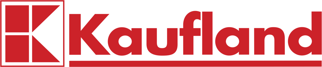 Kaufland-Logo in roter Schrift mit stilisiertem K-Symbol links und Unterstreichung.