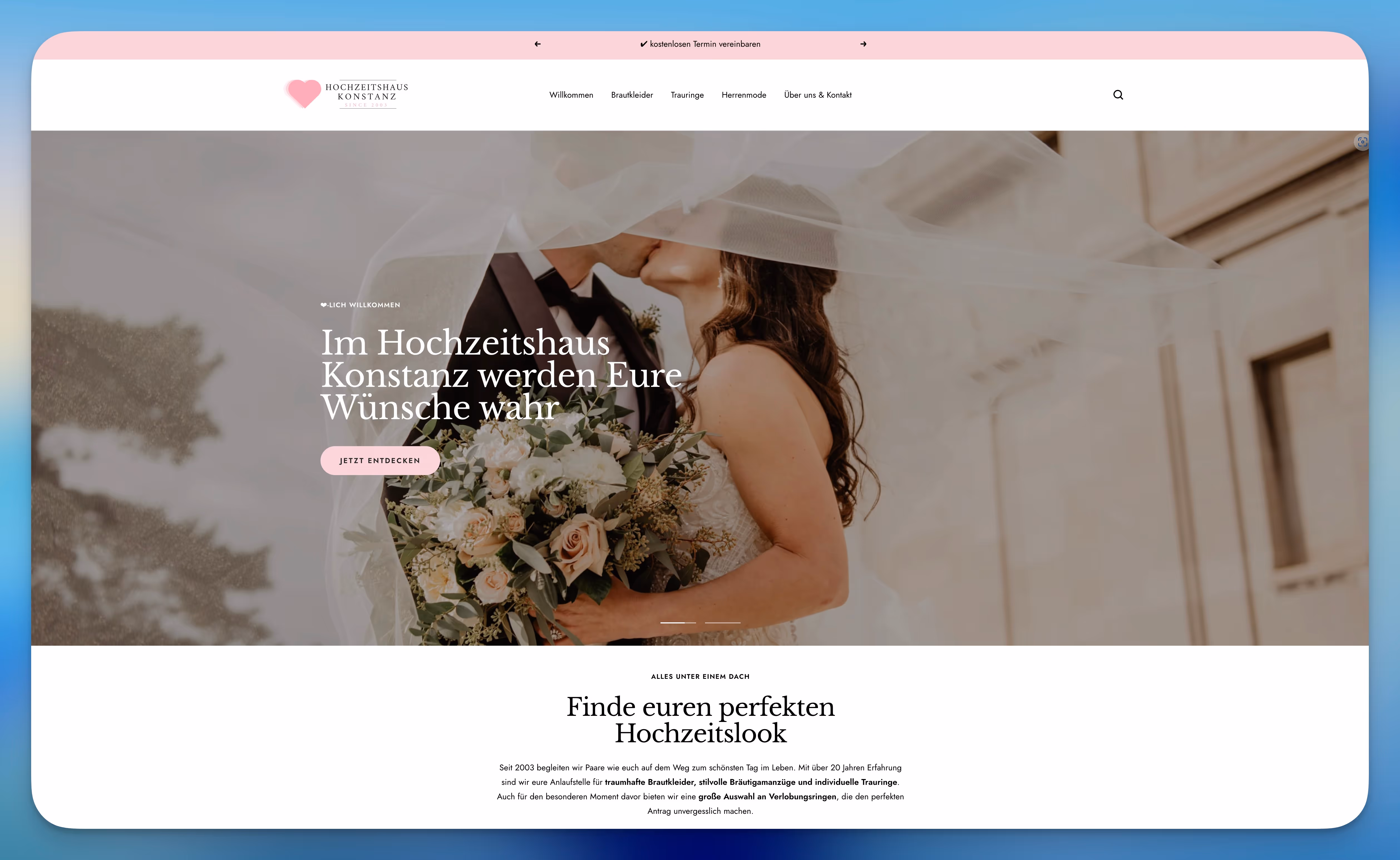 Screenshot von der Webseite Hochzeitshaus Konstanz