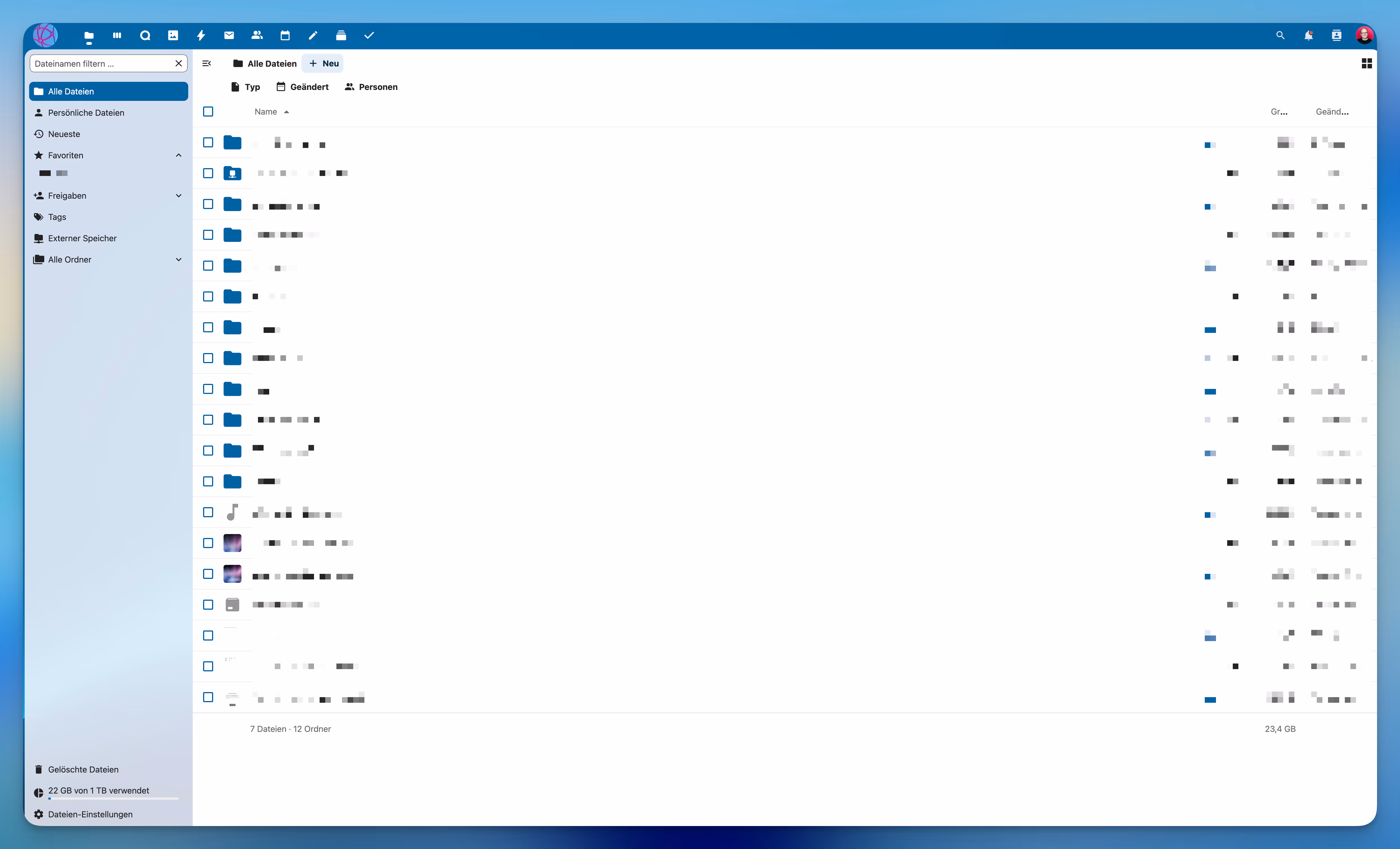 Screenshot einer Nextcloud Installation