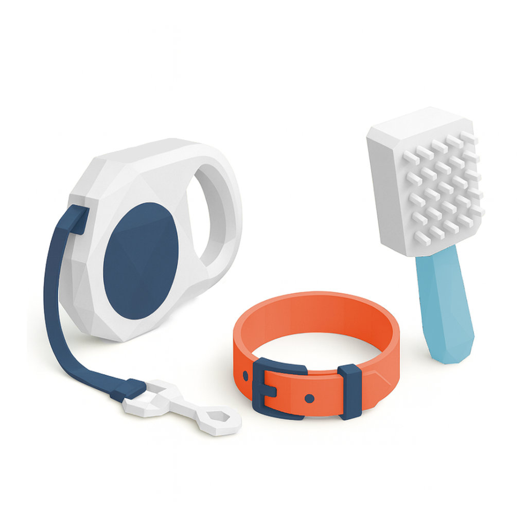 dog lead, dog collar and pet brush