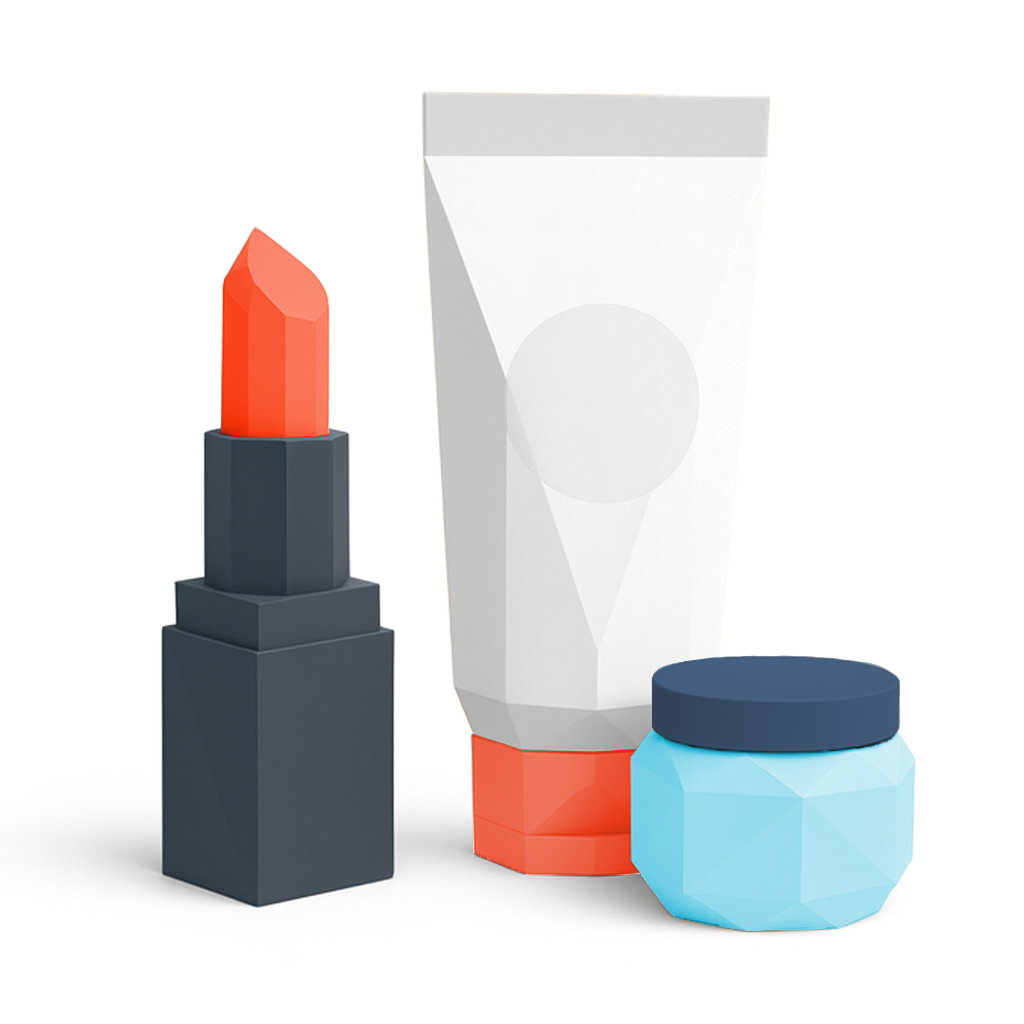 lipstick, cosmetics pouch and cleansing jar