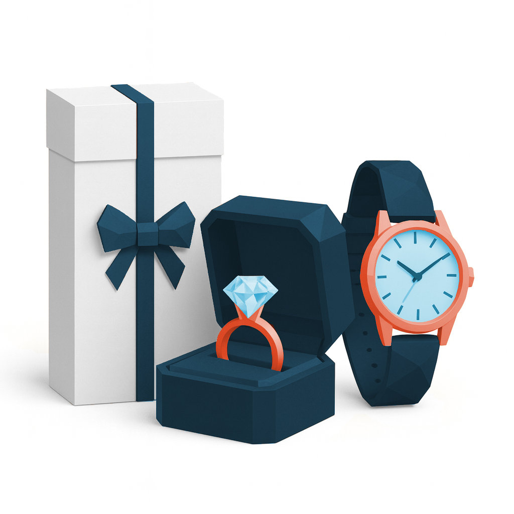 white glove gift, ring and luxury watch