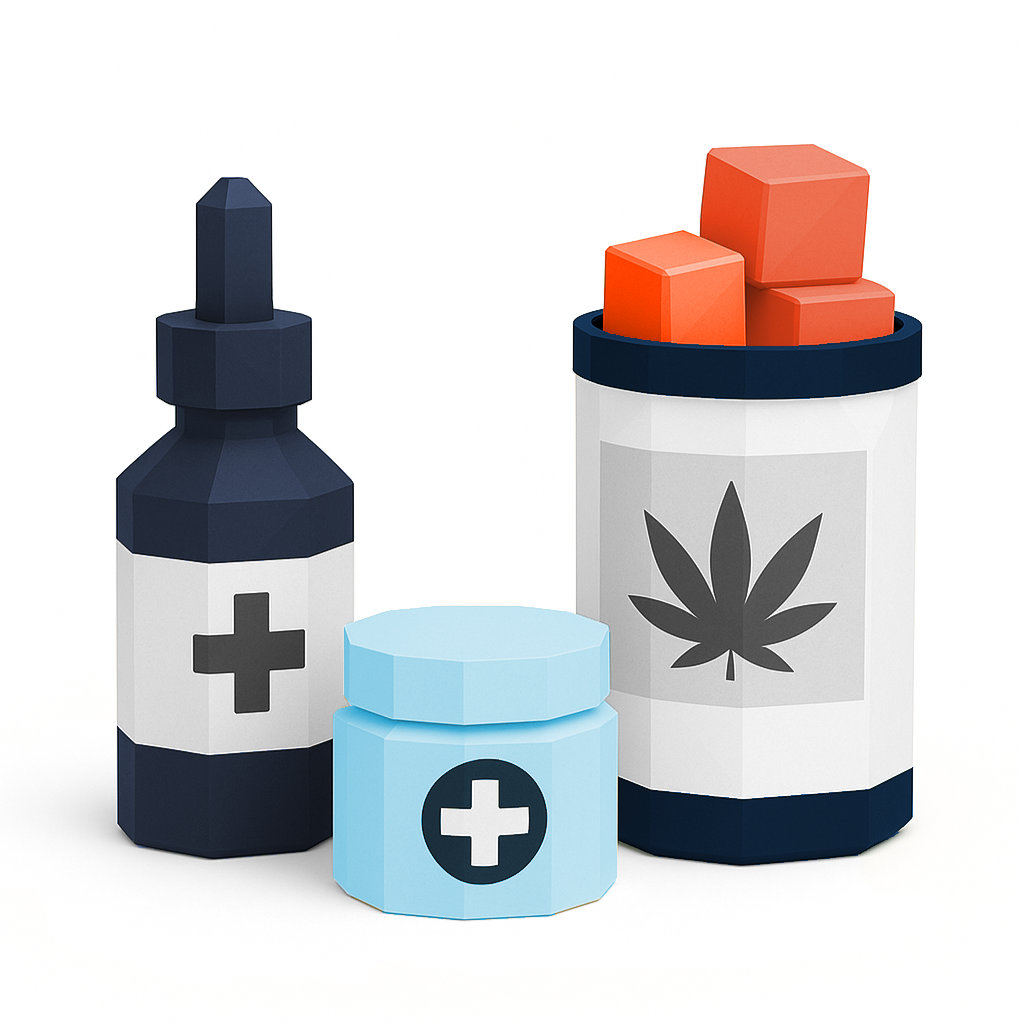 CBD pipette, CBD jar and CBD gummies