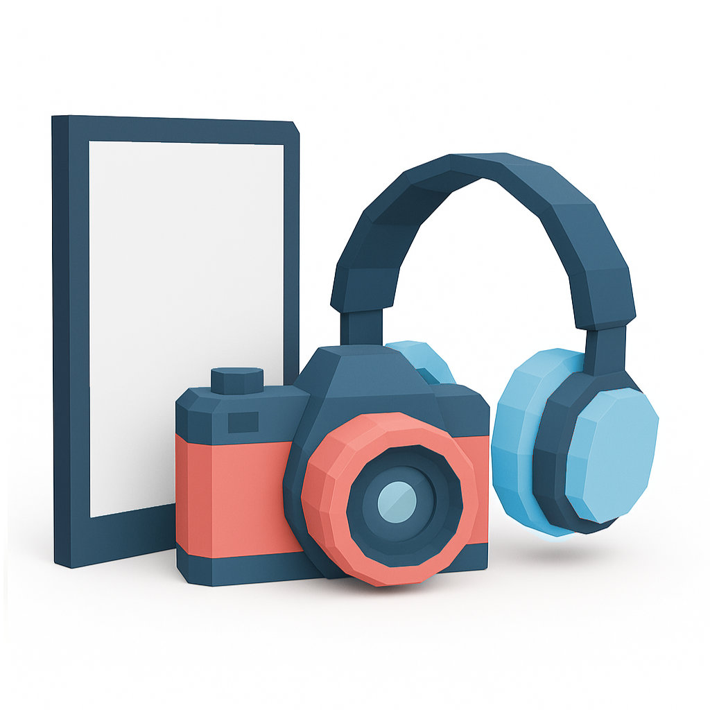 iPad, camera and headphones