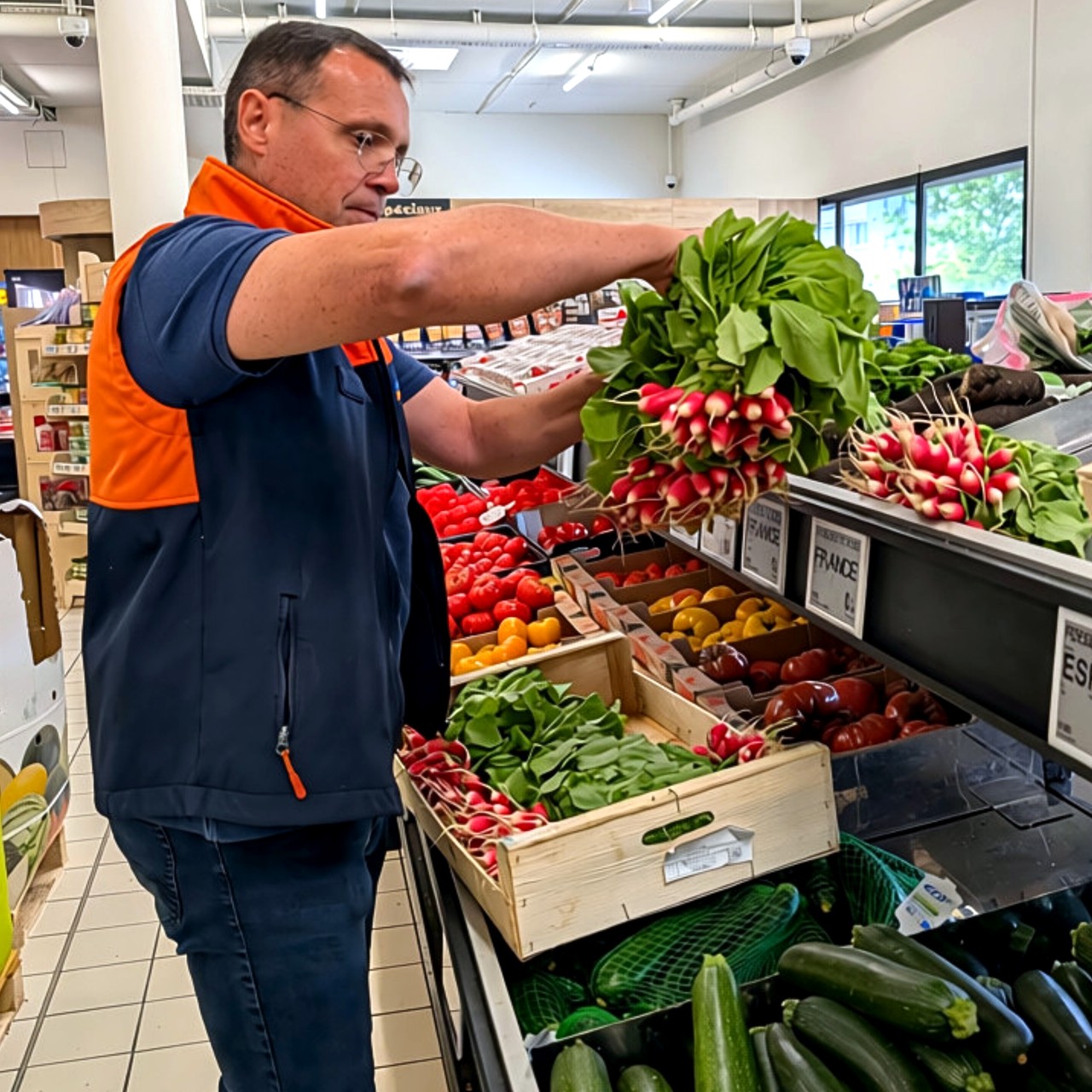 Responsable frais en plein service, rayon fruits et légumes