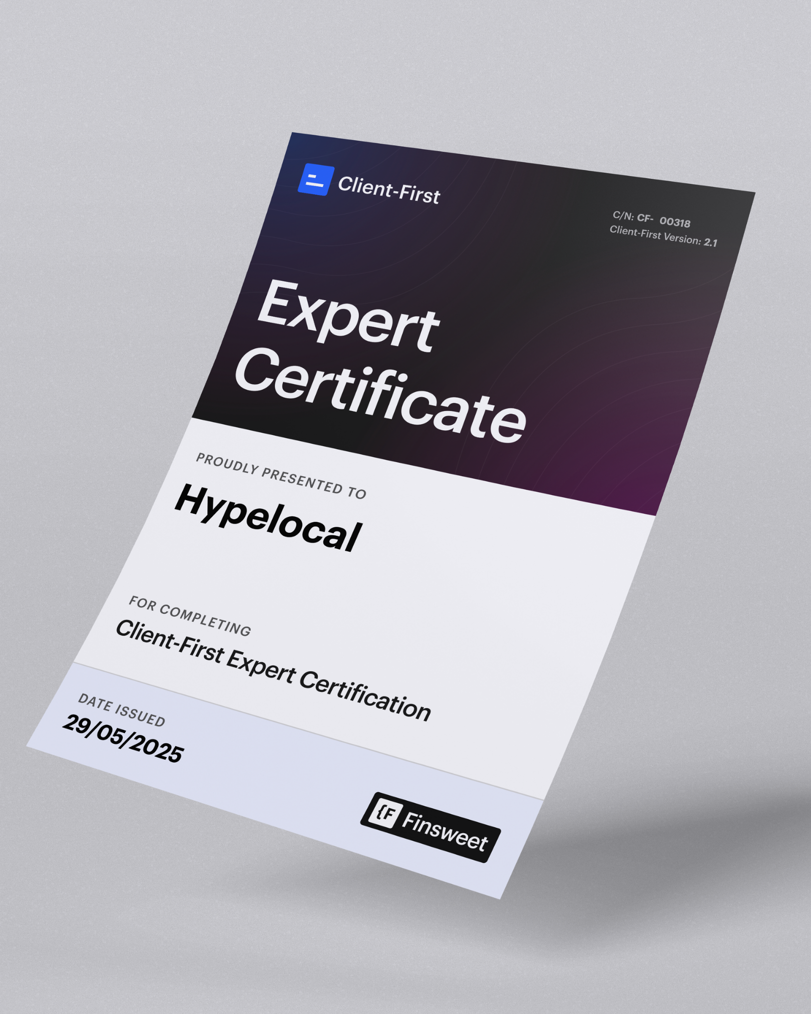 Client-First Certification Press Release
