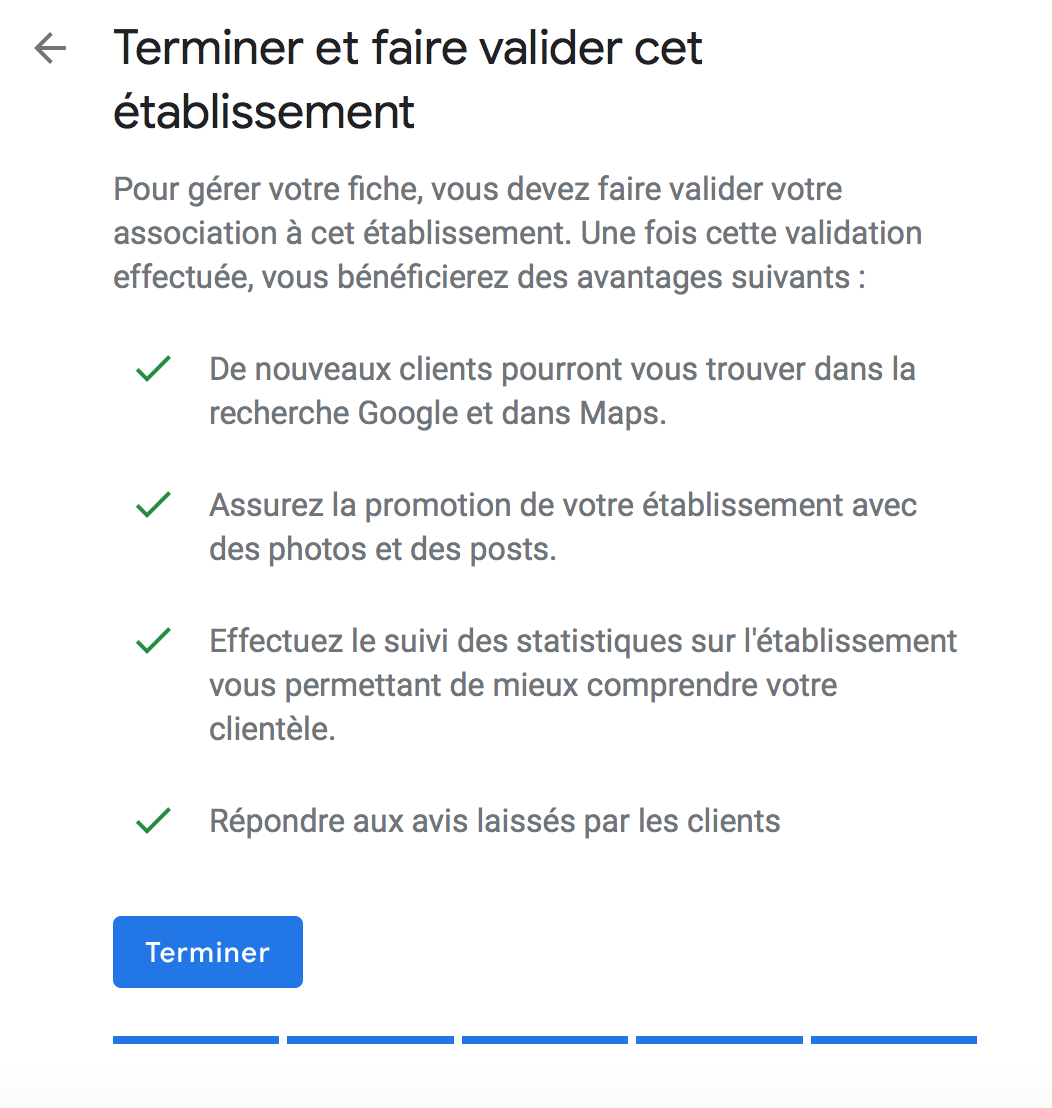 Terminer et faire valider son établissement