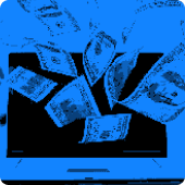 Laptop with multiple floating images appearing to flip or rotate above the screen.