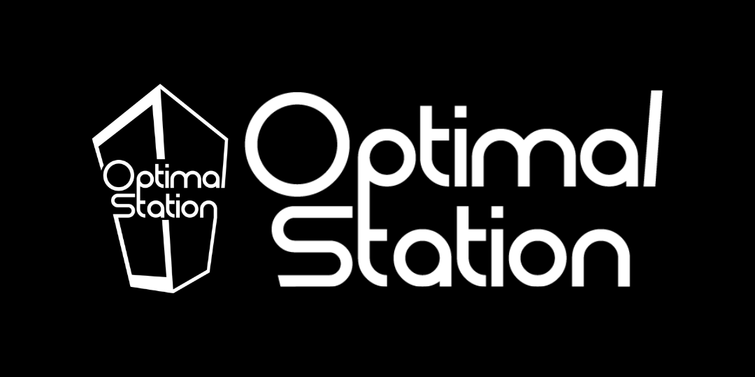 white Optimal Station logo black background