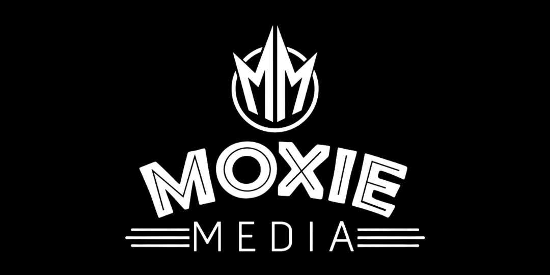 white Moxie Media logo with black background