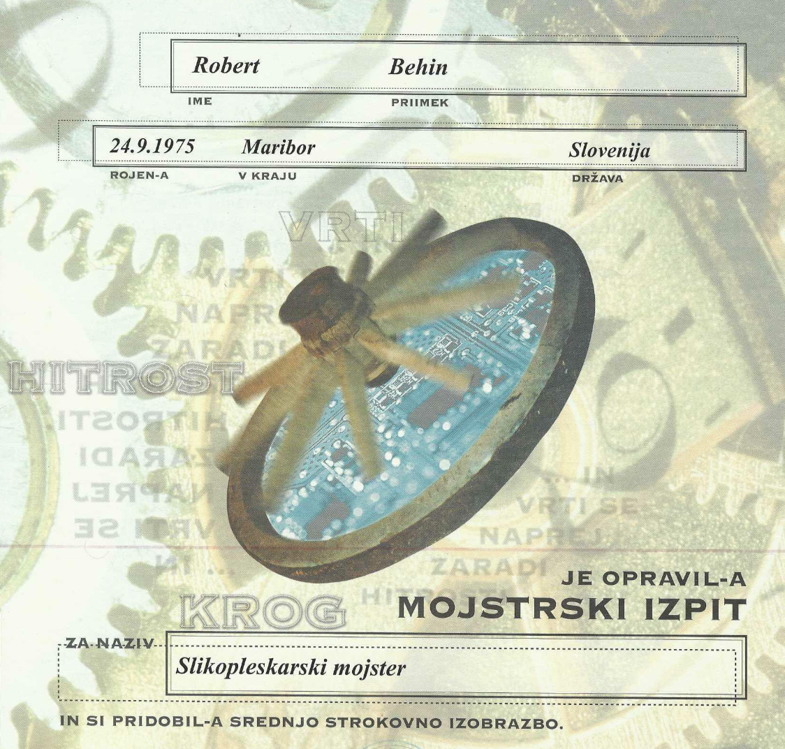 Potrdilo o opravljenem mojstrskem izpitu, ki potrjuje strokovnost podjetja Behin pri gradbenih in slikopleskarskih delih.