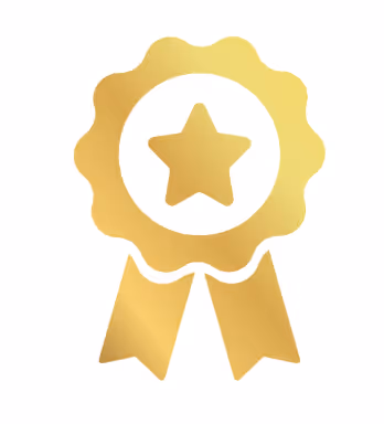 Goldene Auszeichnungsschleife mit einem Stern in der Mitte.