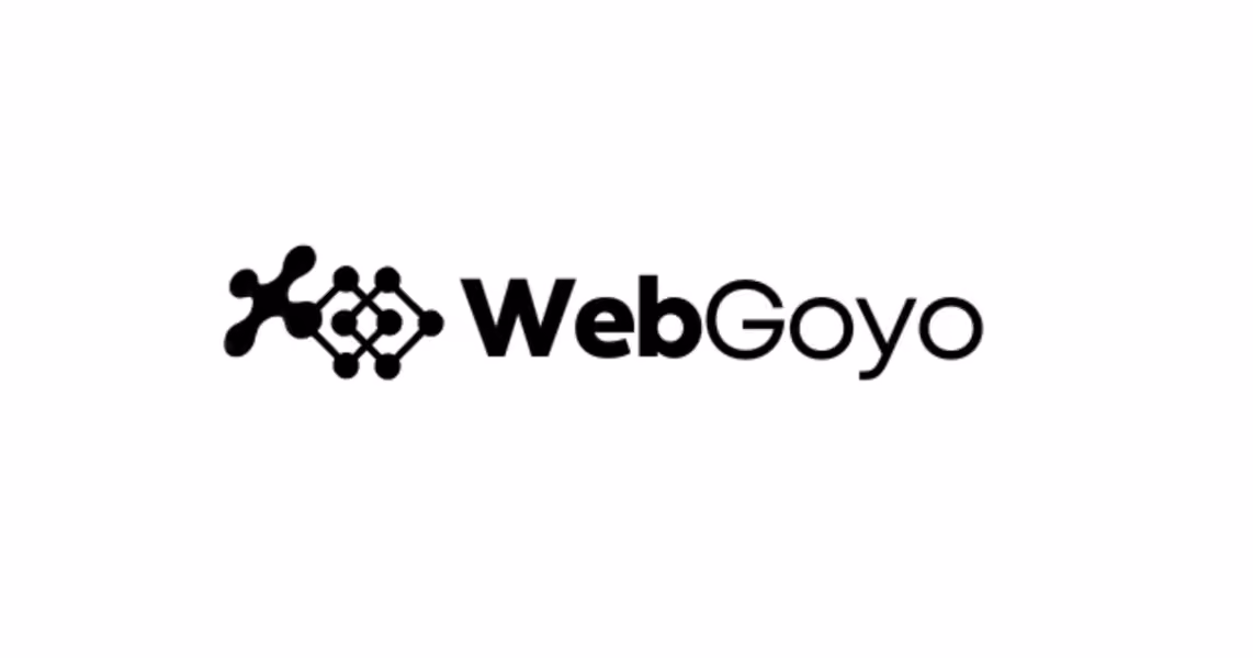 WebGoyo Firmenlogo in schwarzer Schrift mit verbundenen Punkten als Symbol.