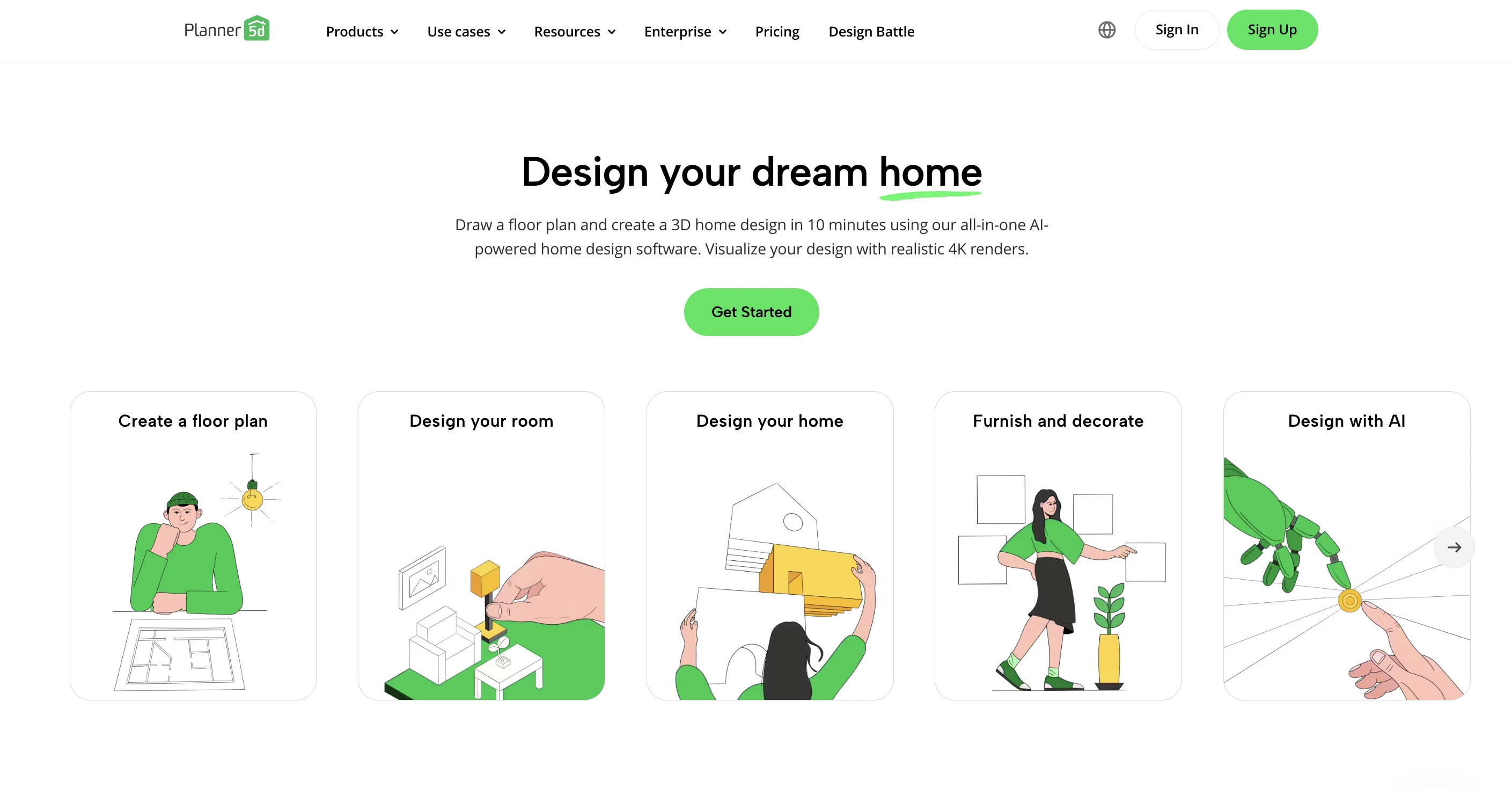AI Room Planner isometric illustration of interior design workflow and digital tools