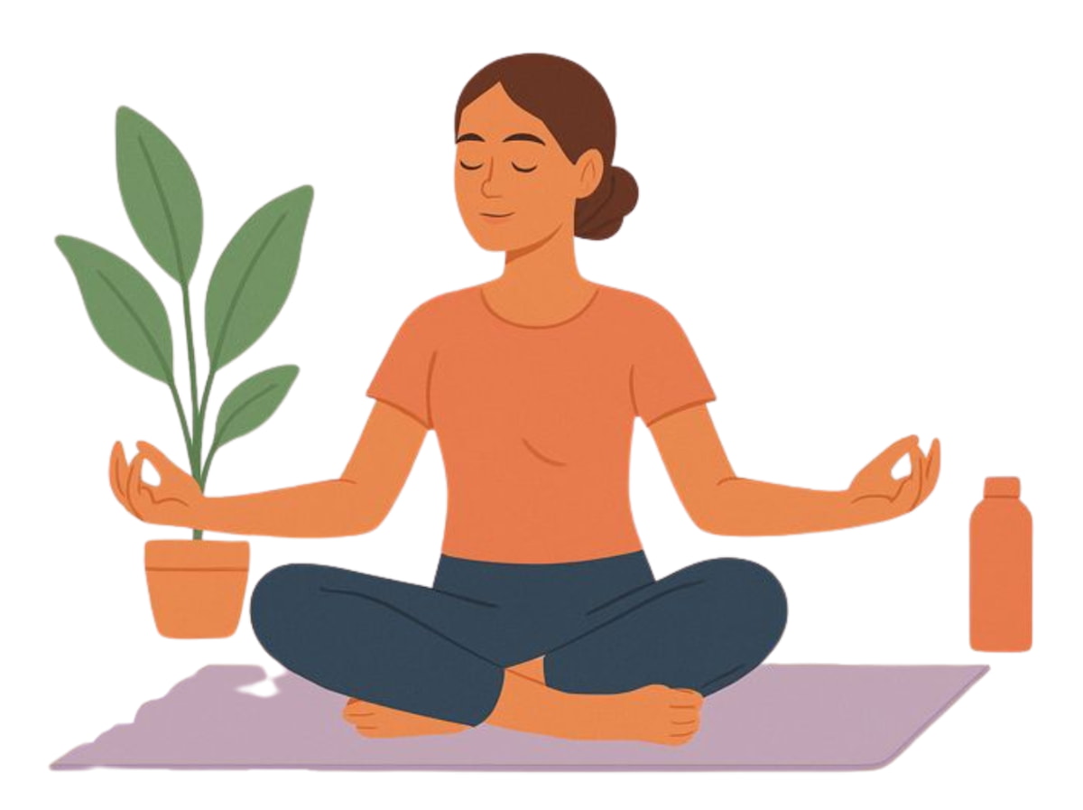 A woman meditates peacefully, cradling a plant in her hands, embodying tranquility and connection with nature.