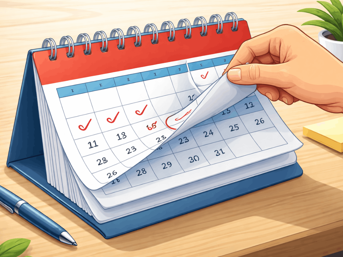 Illustration of a calendar with checked dates representing the multi-session schedule commonly required for transcranial magnetic stimulation (TMS) therapy