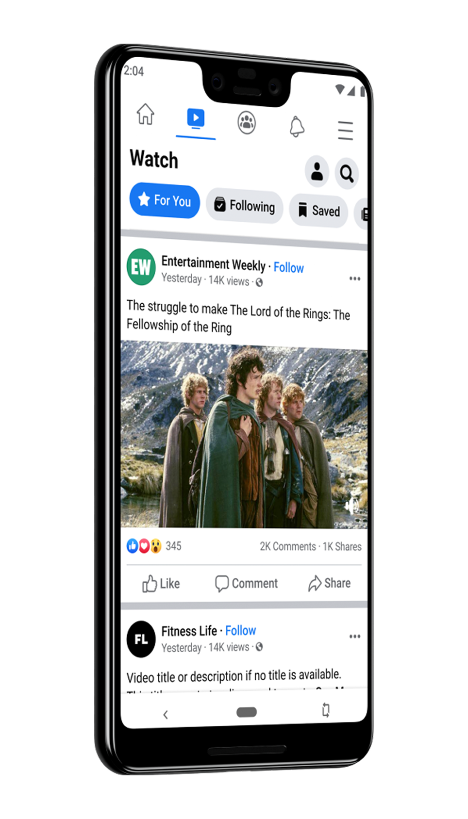 Facebook Watch (AKA Facebook Reels) tab inside isometric phone