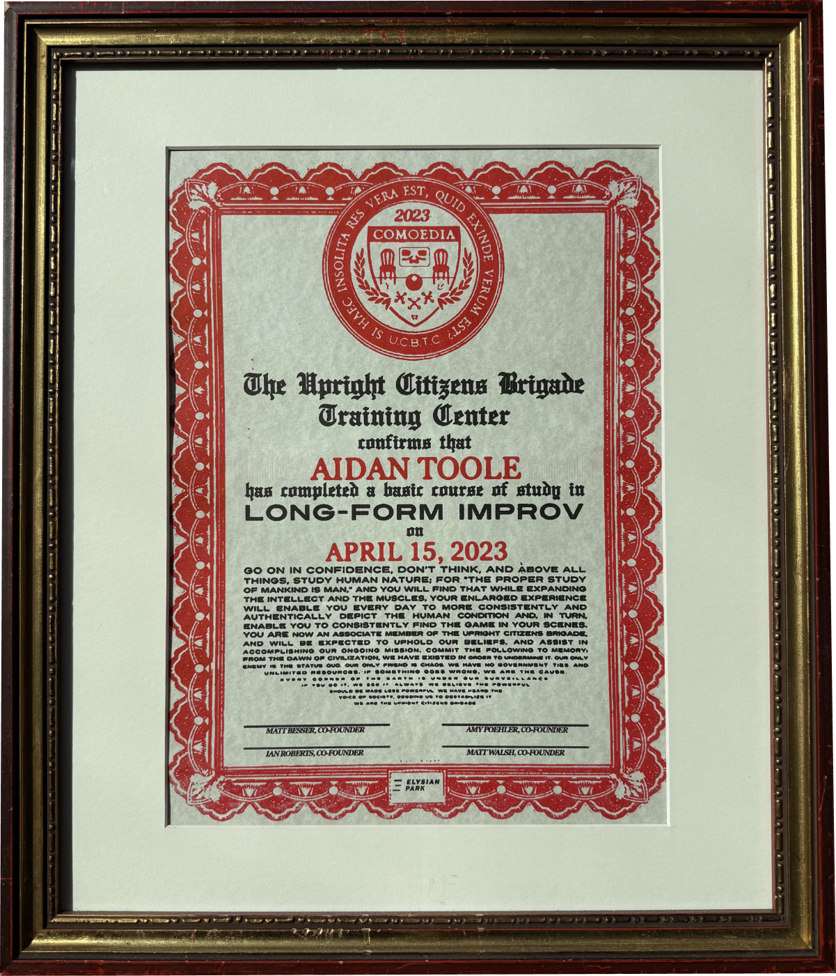 Image depicting a picture frame with an improv degree from Upright Citizens Brigade