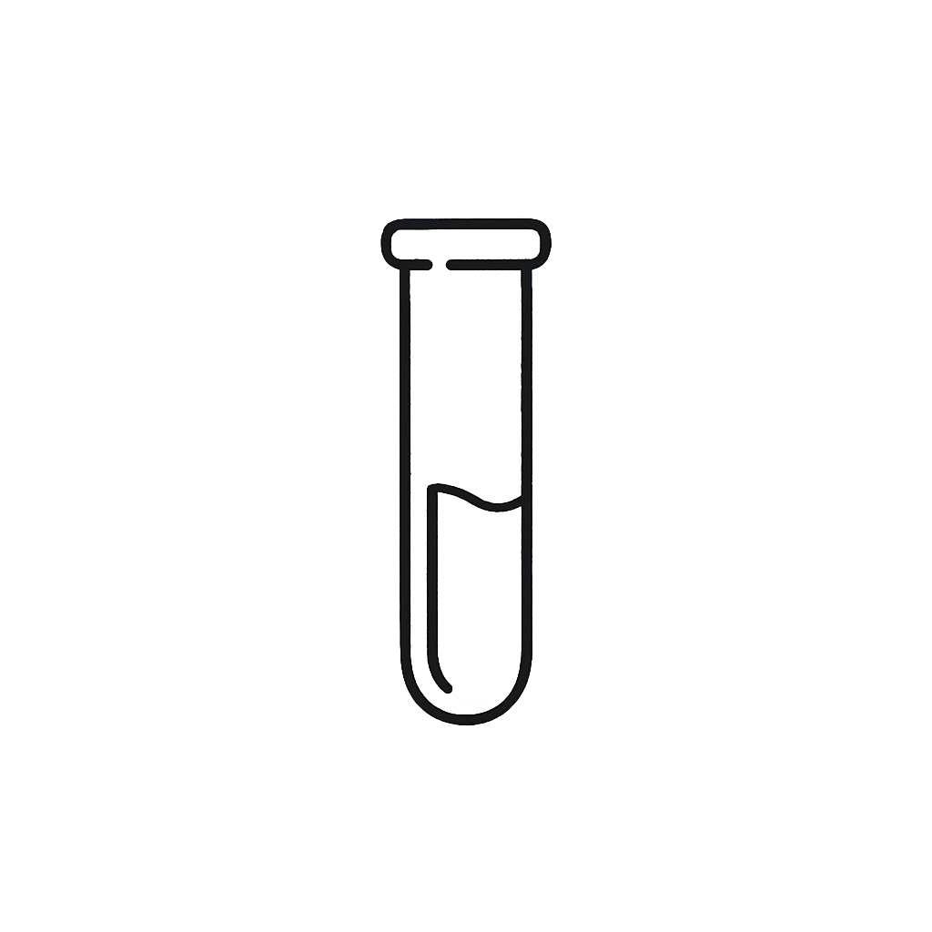 Simple black and white illustration of a test tube half-filled with liquid.