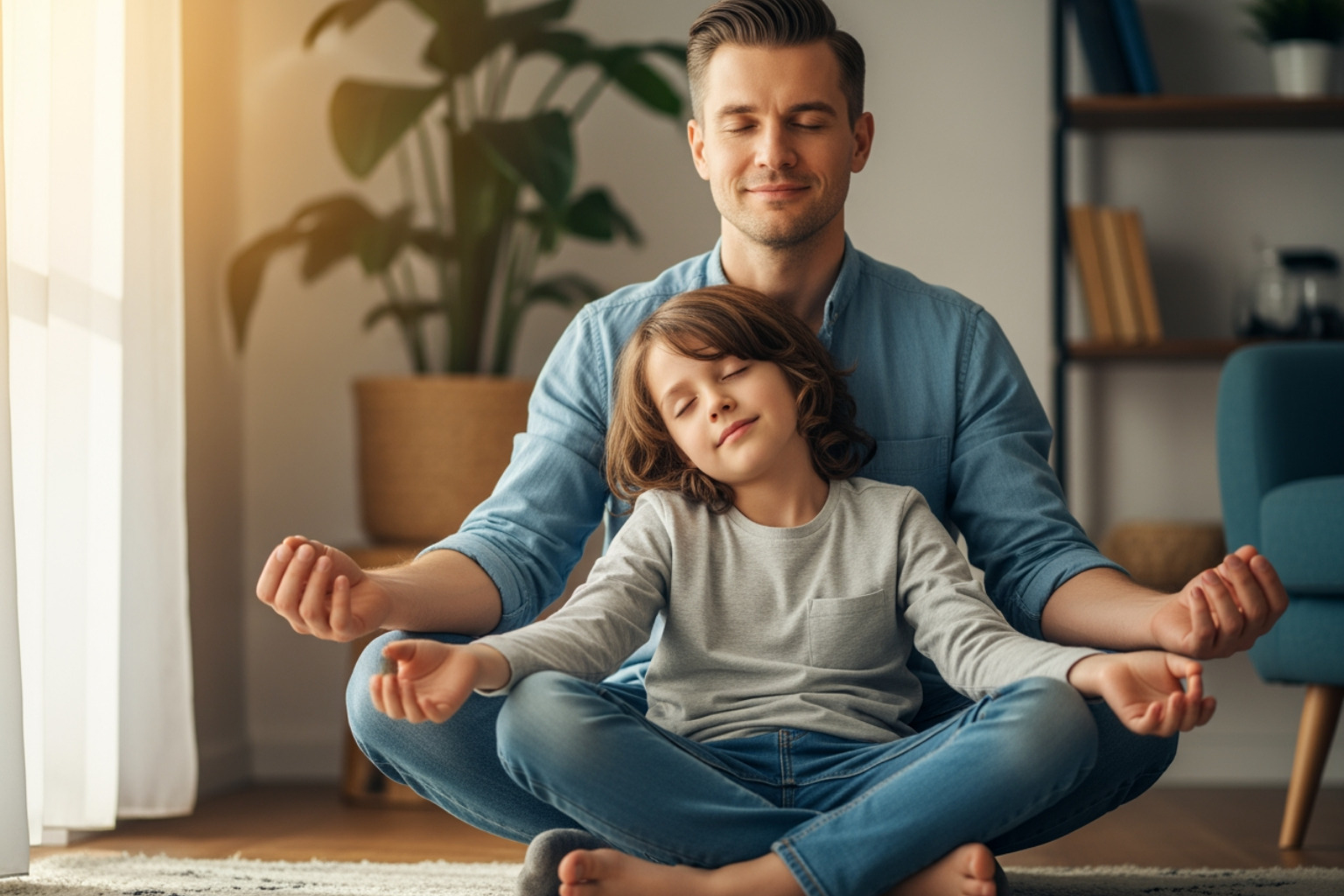 parent and child practicing a calming technique together - emotion dysregulation meaning