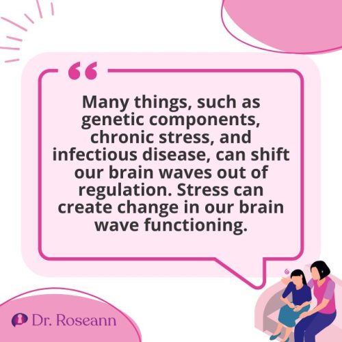 Quote explaining how stress, genetics, and infection can disrupt brain waves—highlighting why neurofeedback training supports brain regulation.