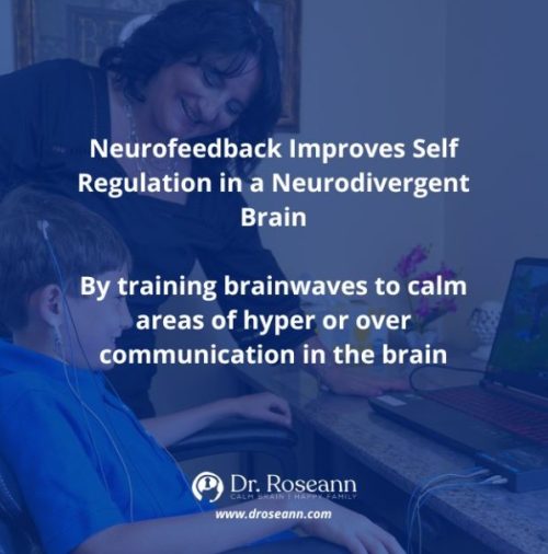 Child participating in a neurofeedback session with guidance from a specialist, demonstrating how brainwave training helps calm overactive brain areas to improve self-regulation in neurodivergent individuals.
