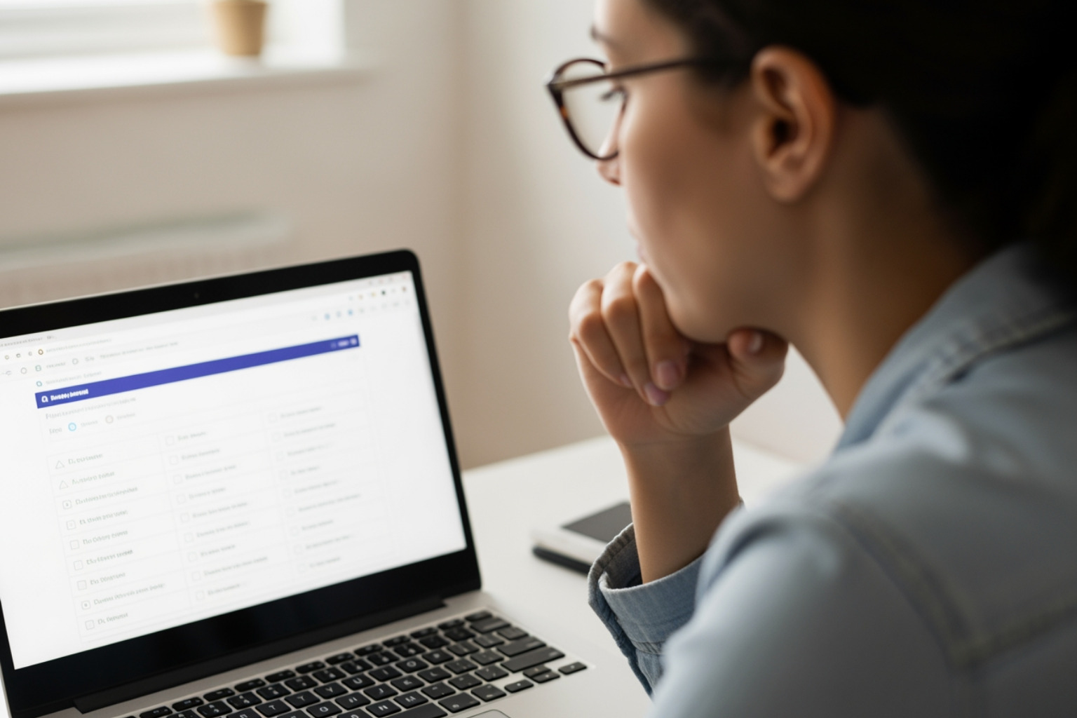 A person looking at an online emotional dysregulation quiz on a laptop screen, with a thoughtful expression. - emotional dysregulation test
