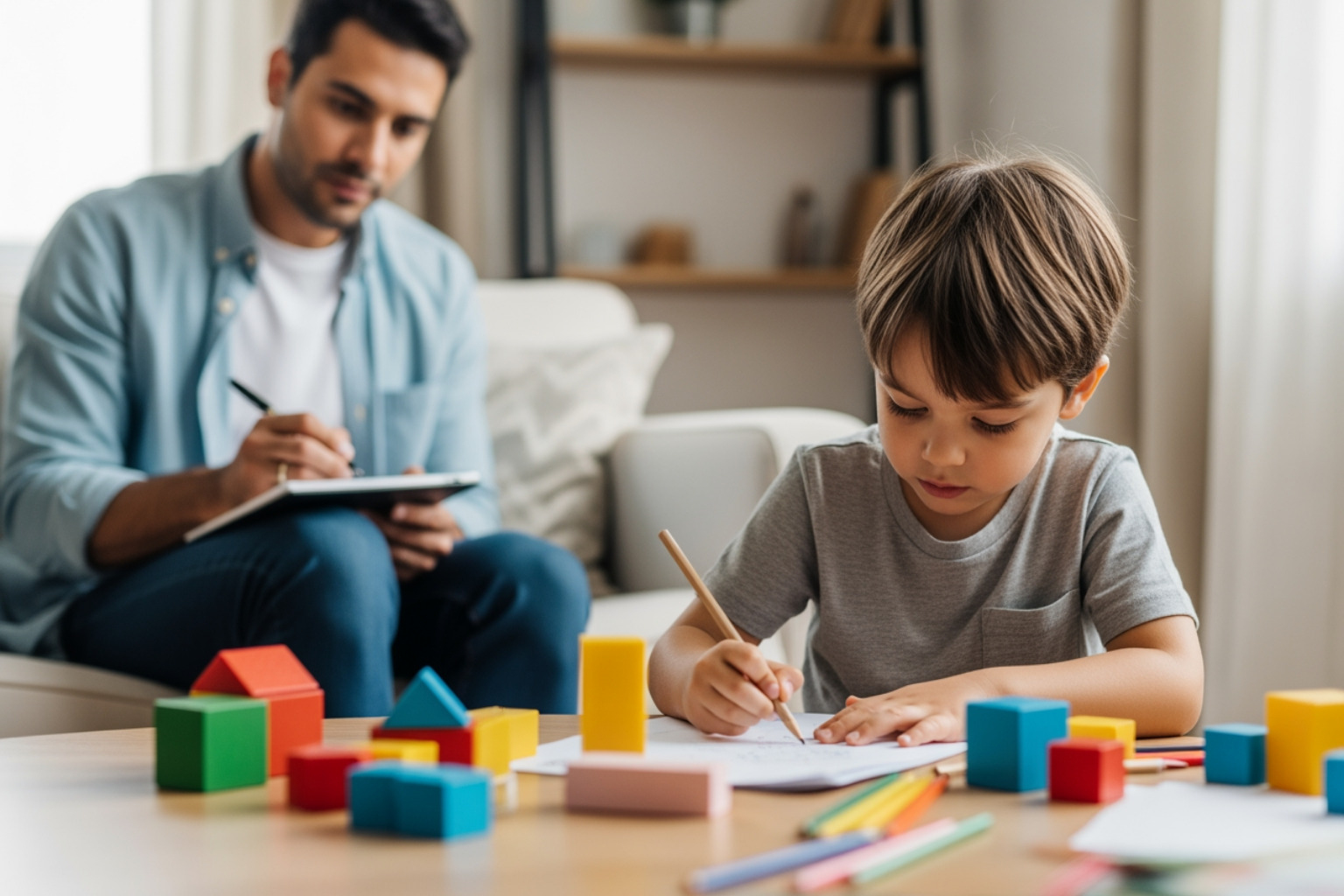 parent observing child's behavior and taking notes - emotional dysregulation test child