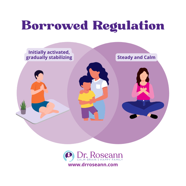 Infographic of calm and stress nervous system states for Regulation First Parenting.